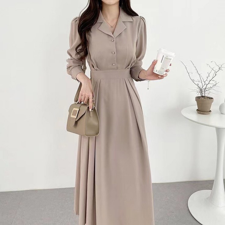 여성용 긴팔 A라인 플레어 하객룩 롱 원피스 Onepiece dress D2937