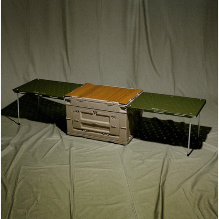 브루클린웍스 스틸 탑 플레이트 캠핑박스 철제 사이드 보조 테이블 타공판 상판, 블랙