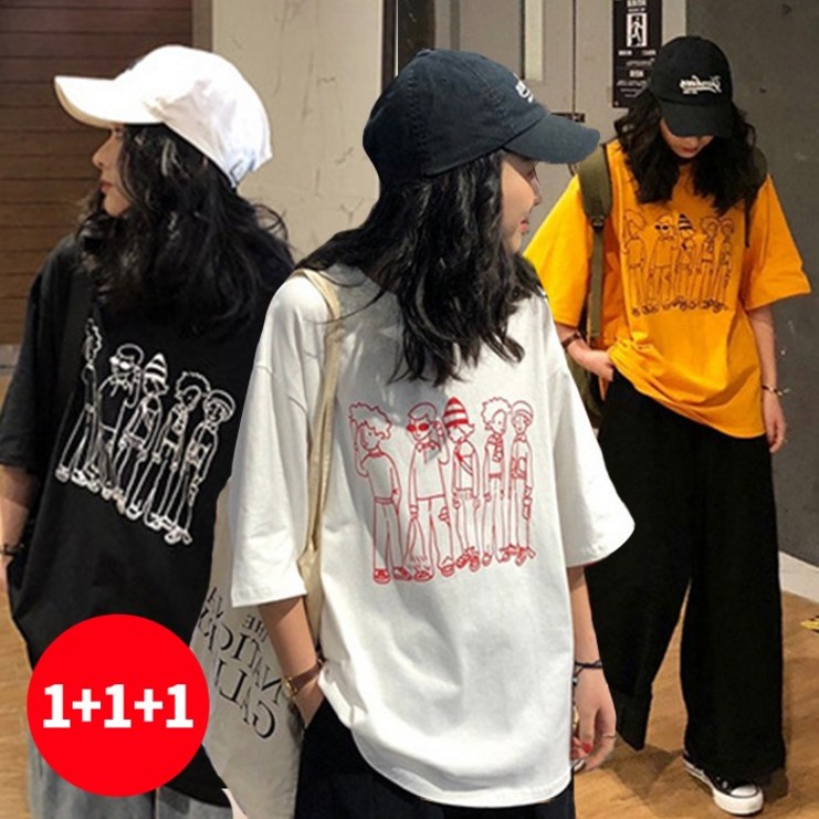 111 주디엘리 여성 카툰 보이즈 여름 오버핏 반팔 티셔츠