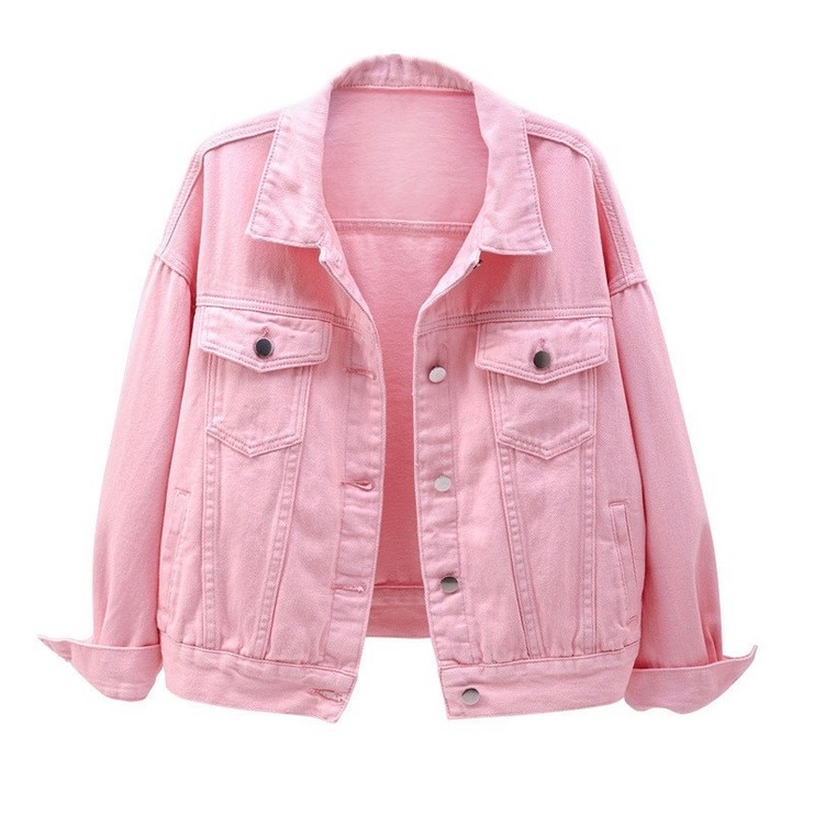 숏더플 코트 여성 데님 재킷 봄 가을 짧은 핑크 진 재킷 캐주얼 탑 퍼플 옐로우 화이트 루즈 탑 레이디 아우터 kw02