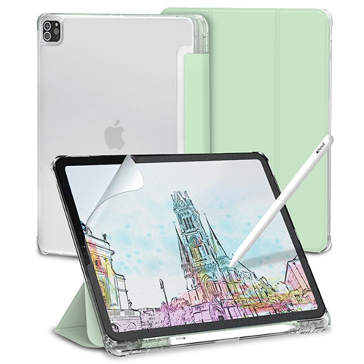 신지모루 클리어 애플펜슬 수납 태블릿PC 케이스  종이질감 액정보호 필름 세트, 그린