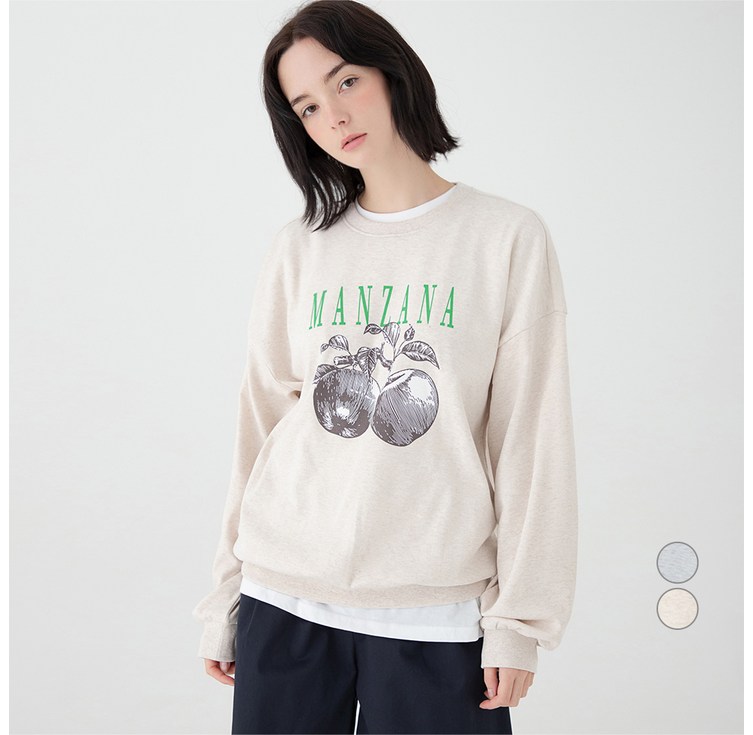 Elle Paris 오버핏 그래픽 특양면 맨투맨 MANZANA