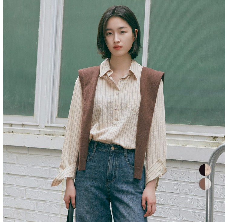 마인드브릿지 여성용 숄레이어드 스트라이프 셔츠 MZWS6205