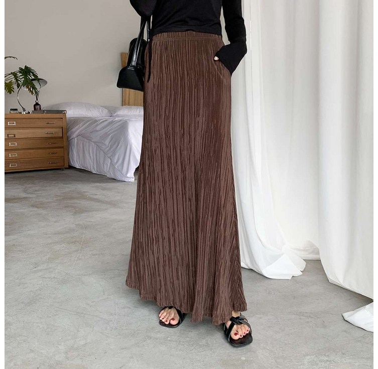 아토미 플리츠 플레어 밴딩 롱 스커트 cpsk7295k57