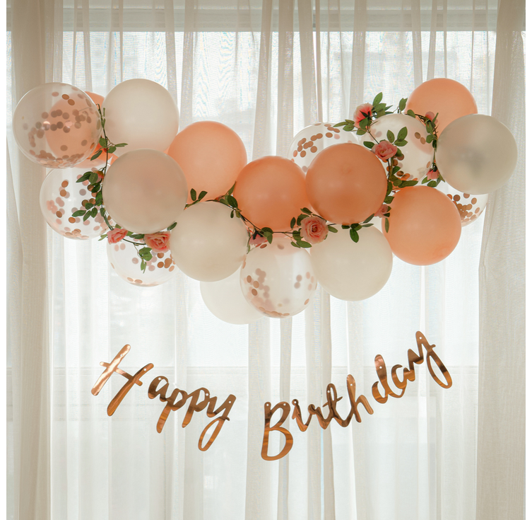 파티레시피 생일풍선 생일파티 용품 세트 풍선 24개 장미가랜드 고리마운트 3개 스트랩 제작설명서, 펄 로즈골드, 1세트