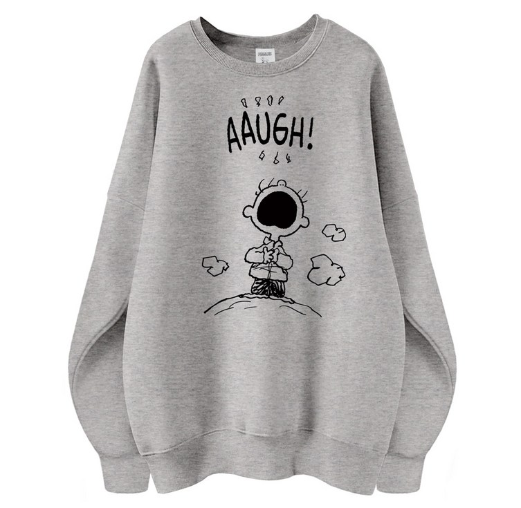 스누피 정품 남녀공용 오버핏 캐릭터 라운드 맨투맨 빅사이즈 데일리 티 루즈핏 커플 라운드 티셔츠 남자 여성 롱티 단체티 하품찰리