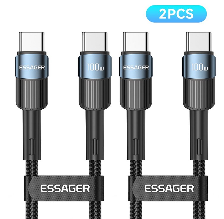 Essager 100W 5A C타입 초고속 충전 케이블, 2m, 블루, 2개