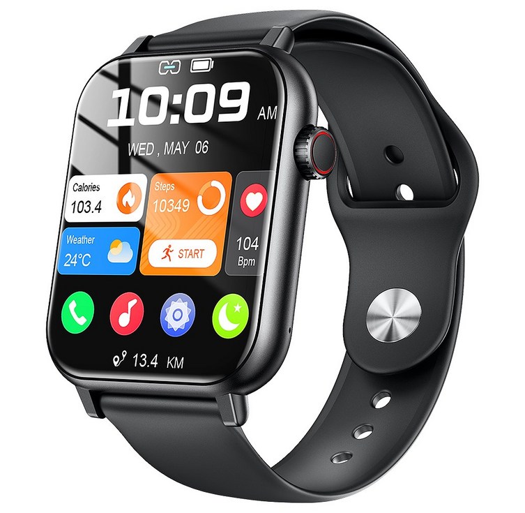 LifeSync 통화가능 스마트 워치 운동측정 2.0인치 대화면 한글판 스마트밴드, 블랙, 4.5cm, 블루투스