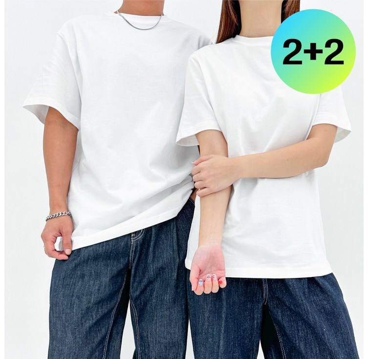 22유베이직 남녀공용 도톰한 레이어드 무지 반팔 라운드 면티 16수 데일리 오버핏 4장