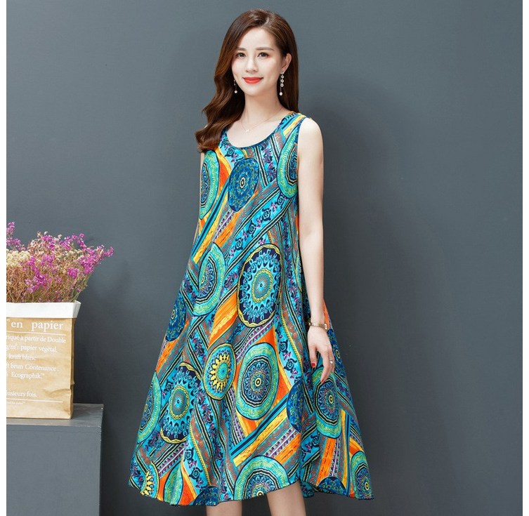 시원하게 입을 수 있는 순면 날염 민소매 원피스 5577