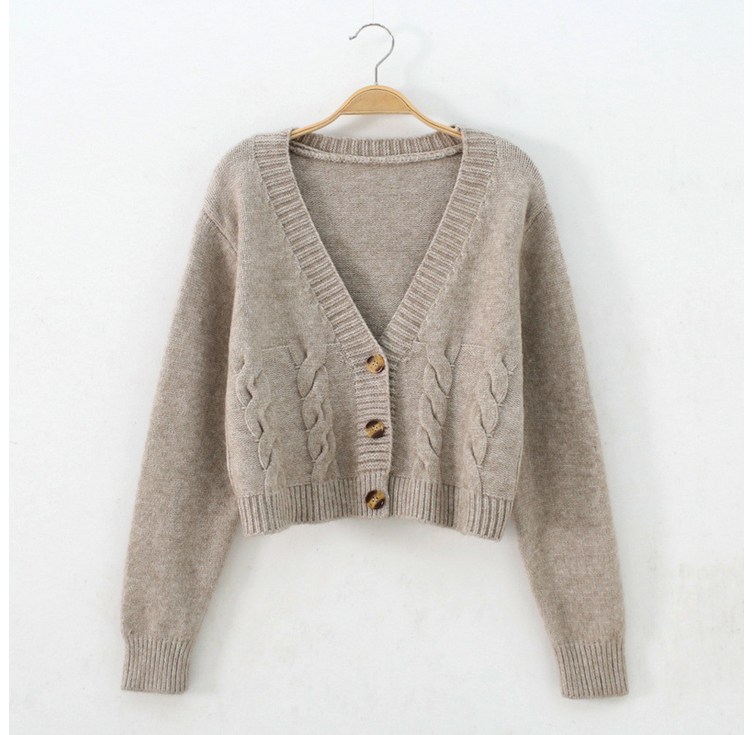 아이엠몽 여성 크롭 꽈배기 브이넥 니트 가디건