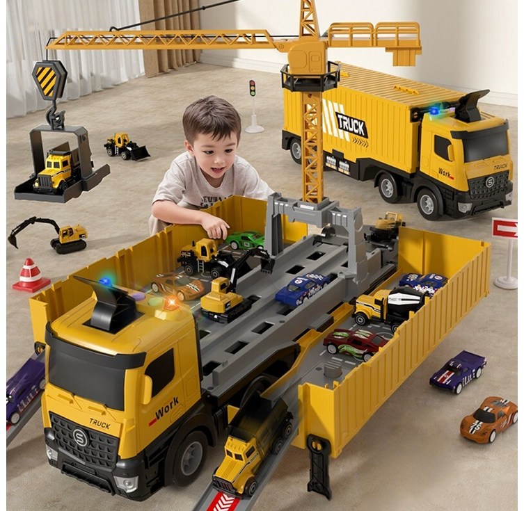 토요요 대형 변신 타워크레인 트럭 다기능 슈팅트랙 레이싱 장난감 미니카 주차장 놀이 수납 세트