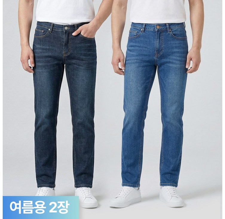 11 무브그라운드 여름용 청바지 남성용 사방스판 일자 작업복 일상복 겸용 데님팬츠